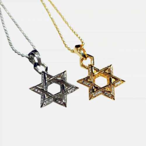 black Luxurious电镀22K18K黄白金色风格镶钻六芒星星刻字项链