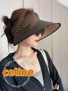 celine塞琳钢琴条纹大檐空顶草帽法式休闲可折叠轻便细辫子遮阳帽