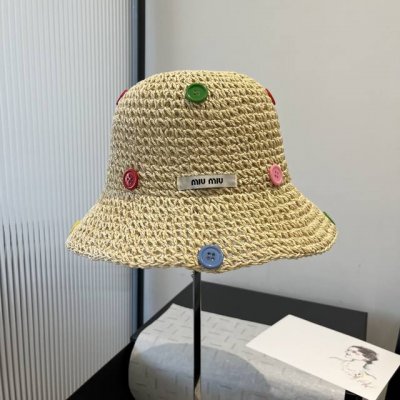 miumiu缪缪新款手钩草编帽 遮阳沙滩帽 头围57Cm