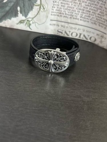 chrome Hearts 克罗心 十字架雕花可调节皮绳手链