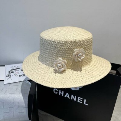 chanel香奈儿平顶礼帽 遮阳草帽 头围57Cm