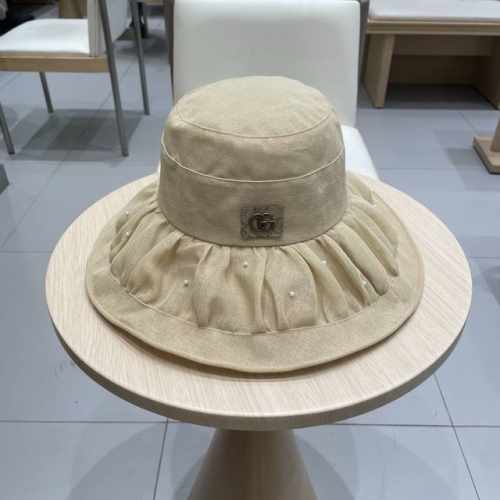 Gucci古奇帽子女2025春夏新款休闲珍珠卷边可折叠夏天防紫外线大帽檐渔夫帽