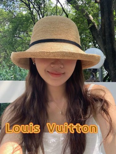 路易威登棒球帽 Louisvuitton手工拉菲草帽子女夏季海边度假沙滩遮阳渔夫帽防晒大檐草帽潮