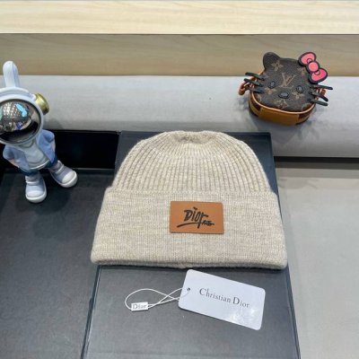 Dior迪奥毛线帽子女秋冬季贴布针织帽加厚保暖套头网红款大头围百搭冷帽男