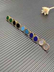 David Yurman 14Mm 金色圆形带钻镶嵌耳钉，有白贝母，黑玛瑙，孔雀石，绿松石，青金石共5款 编号Dyeh-095-099