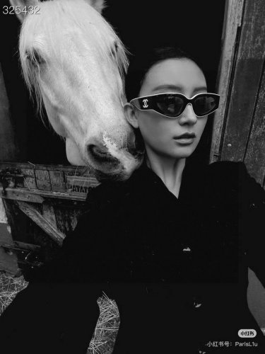 Chanel香奈儿 2025新款墨镜猫眼太阳镜窄框女韩版24Ss镜框熊猫黑白配色新款 女款