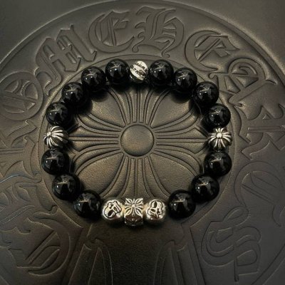 新款 专柜品质 Chrome Hearts克罗心 经典复古多元素黑曜石手串手链 快手 Ins 小红书热门 凹凸造型不同的花纹设计风格呈现出与众不同 十字架童军花