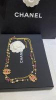 编号Xxl0932 Ch*Nel最新款金色链子粉色双C毛衣链 一致Zp黄铜材质 白富美人手一条 氛围感千金毛衣链