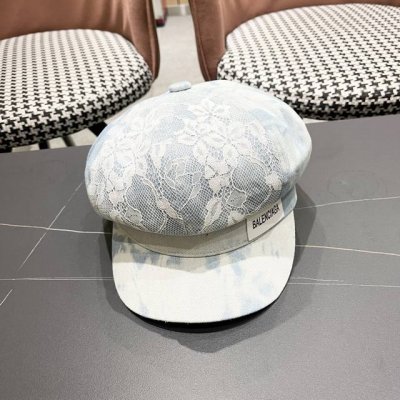 巴黎世家帽子女2025春季新品牛仔刺绣蕾丝渔夫帽时尚 显脸气质八角帽