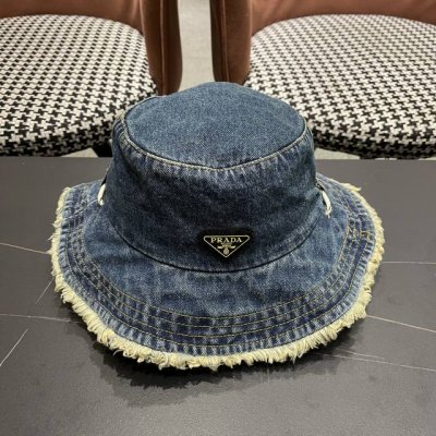 prada 普拉达 潮韩版牛仔帽子毛边简约渔夫帽男女春夏季时 尚休闲百搭遮阳防晒帽