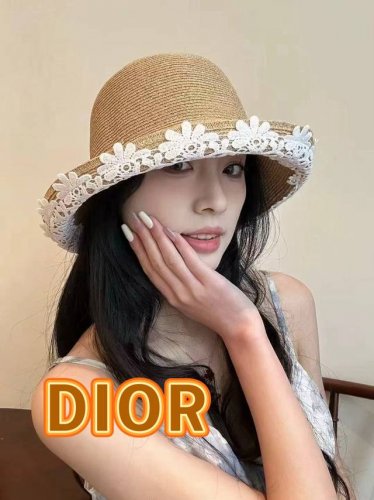 p100 迪奥Dior遮阳草帽2025新款拉菲草太阳帽帽檐可折叠草帽太阳帽
