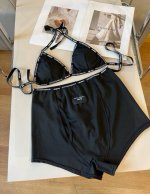 d&G杜嘉班纳新款织带比基尼分体泳衣套装 黑色白色