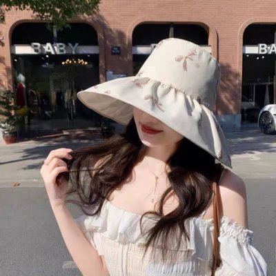 Dior迪奥 韩系帽子户外黑胶防晒帽女夏防紫外线遮阳帽 显脸小百搭大檐渔夫帽