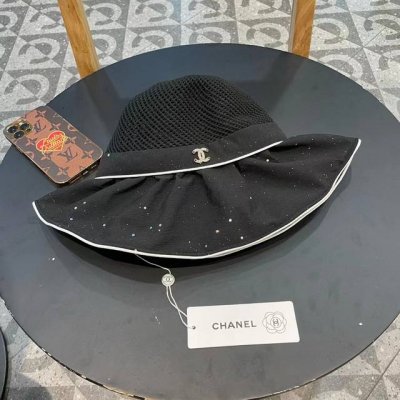 chanel香奈儿 春夏款大沿蝴蝶结遮阳渔夫帽 双层黑胶遮阳～更有质感的一款