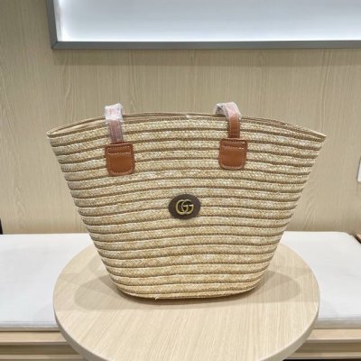 Gucci2025百搭时尚草编包大容量编织包托特包女单肩手提包通勤沙滩包包