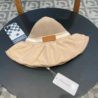 迪奥Dior女蝴蝶结大檐布帽针织布沿遮阳高级感渔夫帽防晒沙滩盆帽潮帽子