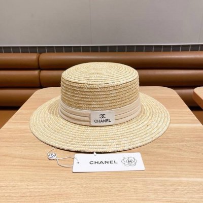 香奈儿平顶帽Chanel平顶草帽 麦杆草材质