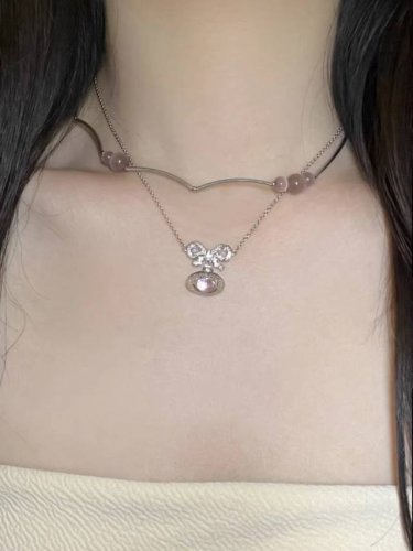 Viviennewestwood项链西太后土星女蝴蝶结限定球粉色系列