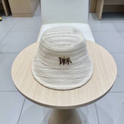 dior藤皮编渔夫帽洋气Ins遮阳帽可折叠盆帽女士百搭帽子时尚