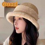 Gucci 毛绒帽子2024新款秋冬季百搭显脸小保暖渔夫帽女士日系网红水桶帽