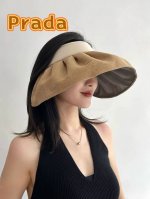 prada普拉达大帽檐贝壳帽夏季双层防晒帽空顶帽可折叠遮阳帽出游草帽女