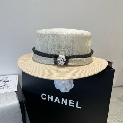 Chanel香奈儿平顶麻纱帽，高级礼帽，头围57Cm