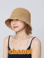 chanel香奈儿复古小沿小珍珠点缀经典度假女式法式街拍优雅圆顶帽细编草帽盆帽