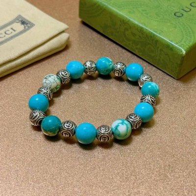 新品发布 古驰手链奢华古驰手串 绿松石手链水晶男女同款 最新款全件串珠手链档次更高明星同款Anger Forest系列双G复古古驰手链 尺寸:16-24厘米 细