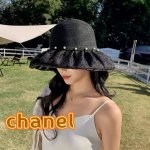 chanel香奈儿夏季大檐显脸小优雅遮阳帽女时尚百搭蝴蝶结防晒帽海边出游渔夫帽