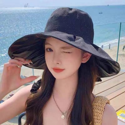 普拉达渔夫帽女2025新款时尚遮脸防晒帽夏季遮阳帽 子大檐抗紫外线太阳M