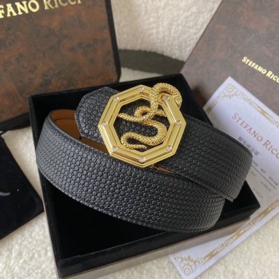 stefano Ricci 新款顶级品質 精品經典鹰头鋼扣 底桥雕刻Logo原版压纹牛皮進口底皮-寬度38毫米