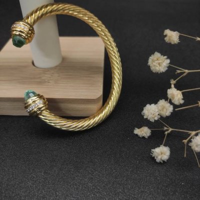 David Yurman 7Mm金色镶嵌石蓝钻头手镯 建议适合佩戴的手围16-20Cm 编号Dysz-123