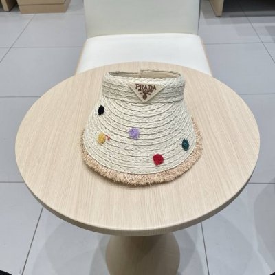 p80 Prada普拉达多巴胺拉菲草遮阳帽女夏季新款海边度假沙滩防晒防紫外线空顶草帽