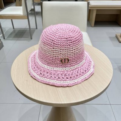 Dior迪奥草编渔夫帽女春季海边度假大帽檐甜美防晒草帽遮阳帽