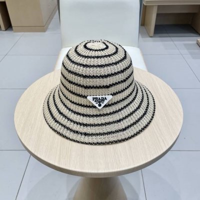 prada普拉达草帽女夏季新款日系复古格纹遮太阳防紫外线显脸小渔夫镂空透气凉