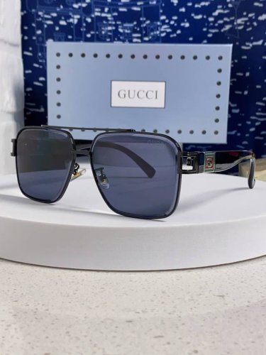 Gucci古奇 2025新款男款金属方形大框太阳眼镜 时尚双梁遮阳墨镜女素颜防紫外线 男女通用