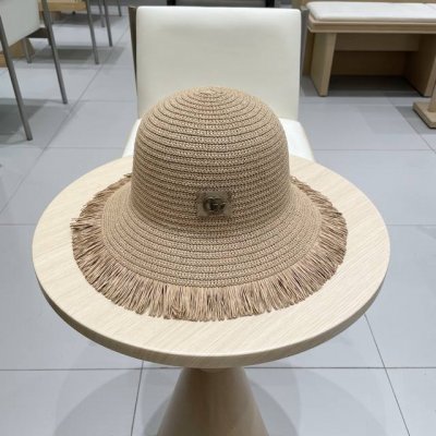 gucci古奇女士帽子大檐韩版毛边透气草帽夏季遮阳防晒沙滩帽渔夫帽