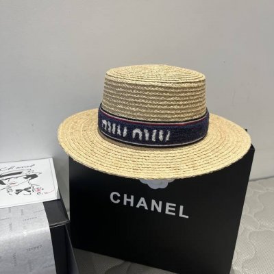 miumiu缪缪新款草帽 23年新款平顶礼帽 拉菲草帽 一比一打版定制 头围57Cm左右