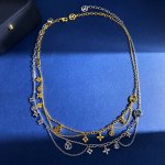 lv路易威登时尚经典老花四叶花菱形花链条灵动多元素项链 黄铜材质 金银2个色 重约10G 项链约长42.5Cm+延长链6Cm