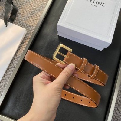 celine新款针扣女士腰带 意大利进口双面小牛皮 树膏夹层搭配复古银色铜扣 宽度2.5Cm