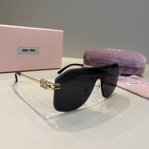 缪缪Miumiu新款太阳镜 高级感无框太阳镜女款防紫外线开车专用大脸显瘦连体眼镜