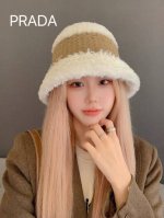 Prada普拉达 新款毛绒针织帽子女冬加厚保暖护耳显脸小秋冬毛线帽女大头围
