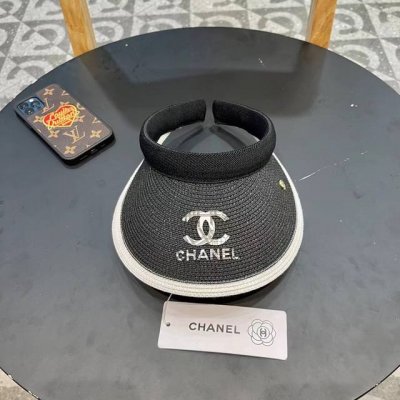 香耐儿Chanel帽子女夏季草帽遮阳沙滩出游遮脸防紫外线空顶帽大帽檐防晒太阳帽