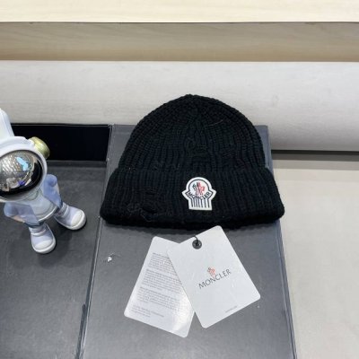Moncler Spany韩版街头做旧毛线帽子女冬高弹性情侣保暖破洞铁环针织帽男