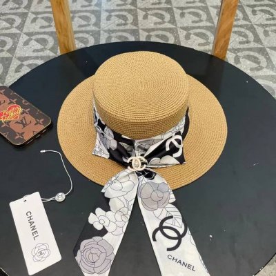 Chanel香奈儿草帽 蝴蝶结丝巾扣平顶礼帽 日本支持制作 高级断面蝴蝶结 遮阳防晒百搭