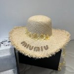 缪缪Miumiu新款拉菲草遮阳帽 头围57Cm