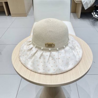 巴黎世家Balenclaga2025早春新款防晒休闲度假遮阳帽子女珍珠蝴蝶结草编渔夫帽显脸小