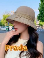 prada普拉达2025新款渔夫帽子女款春夏季出游遮阳帽防晒防紫外线透气百搭盆帽