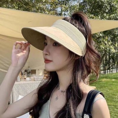 古奇Gucci日系简约防晒空顶草帽女夏可折叠户外骑车休闲遮 阳帽透气太阳帽潮