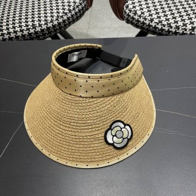 香奈儿Chanel 新款法式波点大檐品脸小遮阳草编空顶帽女春夏防 晒潮时尚休闲 01